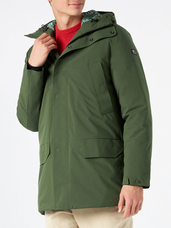 Man military green hooded parka Voyager with bandanna print