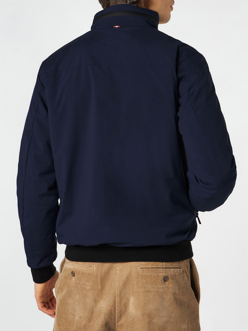 Man blue bomber jacket with sherpa lining