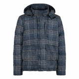 Blue Prince of Wales print hooded down padded jacket