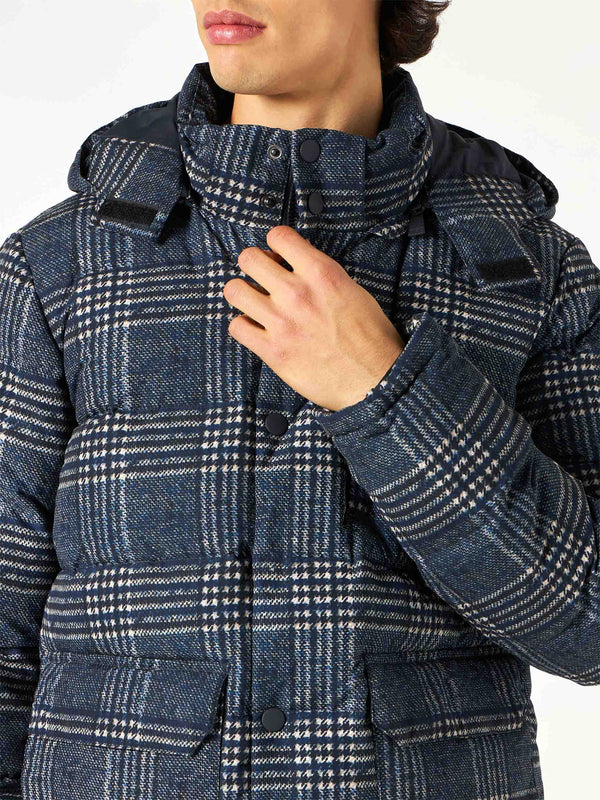 Blue Prince of Wales print hooded down padded jacket