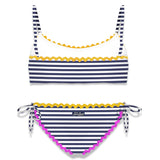 Bikini da bambina a bralette con righe blu navy