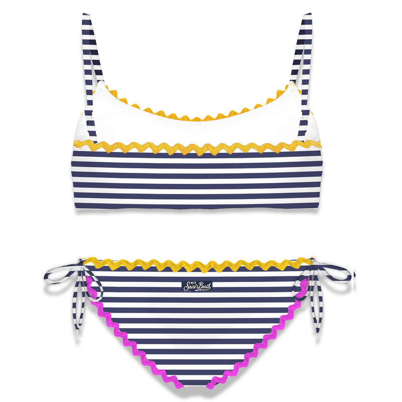 Bikini da bambina a bralette con righe blu navy