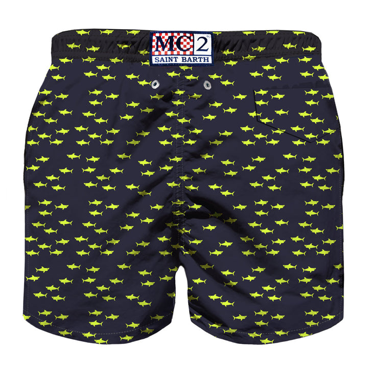 Boy light fabric swim shorts with sharks print - MC2 Saint Barth