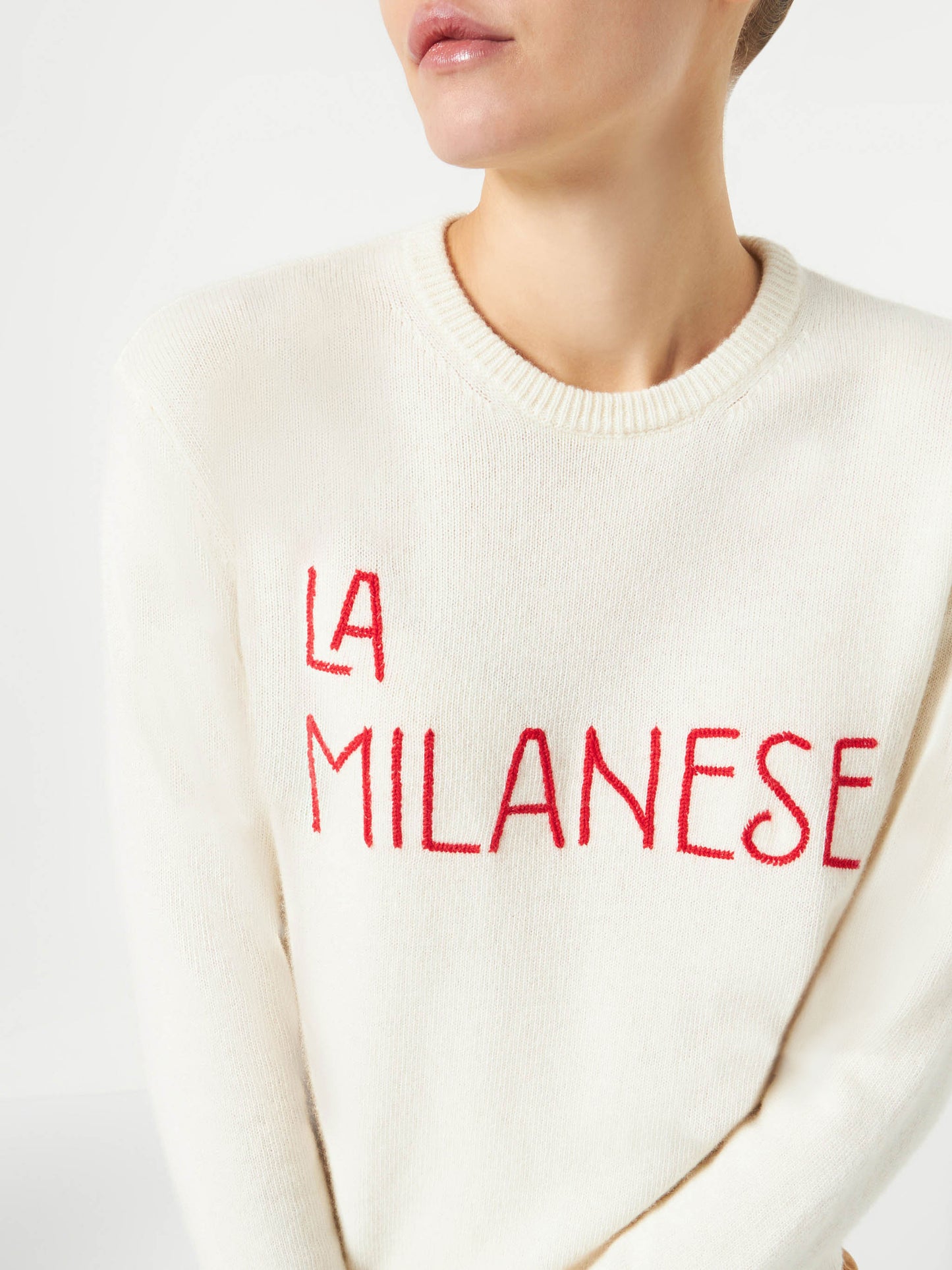 Woman sweater with La Milanese embroidery | Michela Proietti Co-Lab