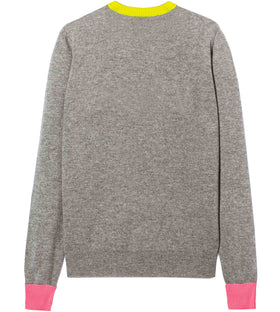 Woman grey sweater GIRL PWR fluo embroidery and fluo details