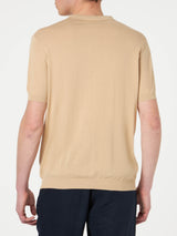 Man beige knitted polo t-shirt