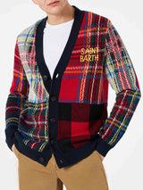 Cardigan uomo in maglia tartan con ricamo Saint Barth