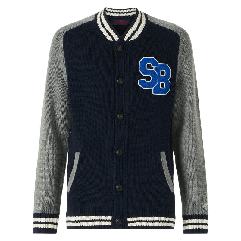 Blue knit bomber college style