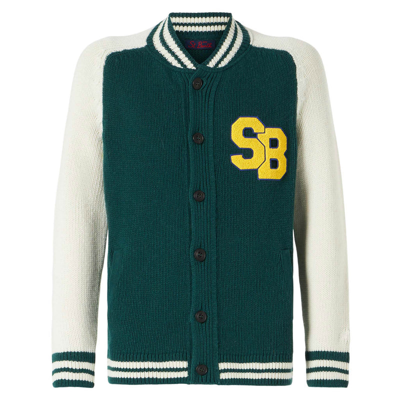 Green knit bomber college style