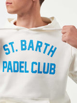 Weißes Herren-Sweatshirt aus Baumwolle mit Kapuze und blauem St. Barth Padel Club-Aufdruck