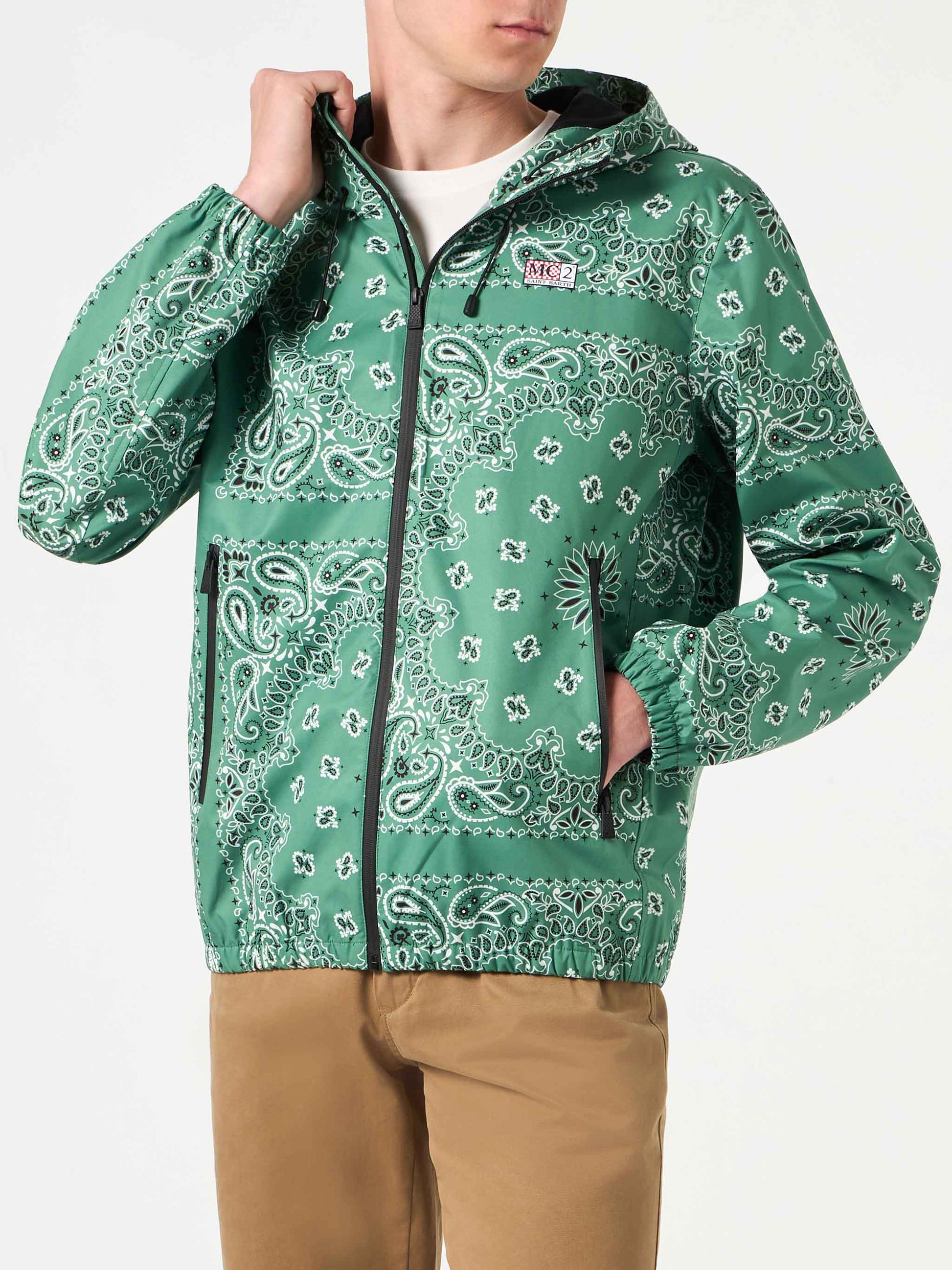 Man hooded lightweight windbreaker with bandanna print - MC2 Saint Barth