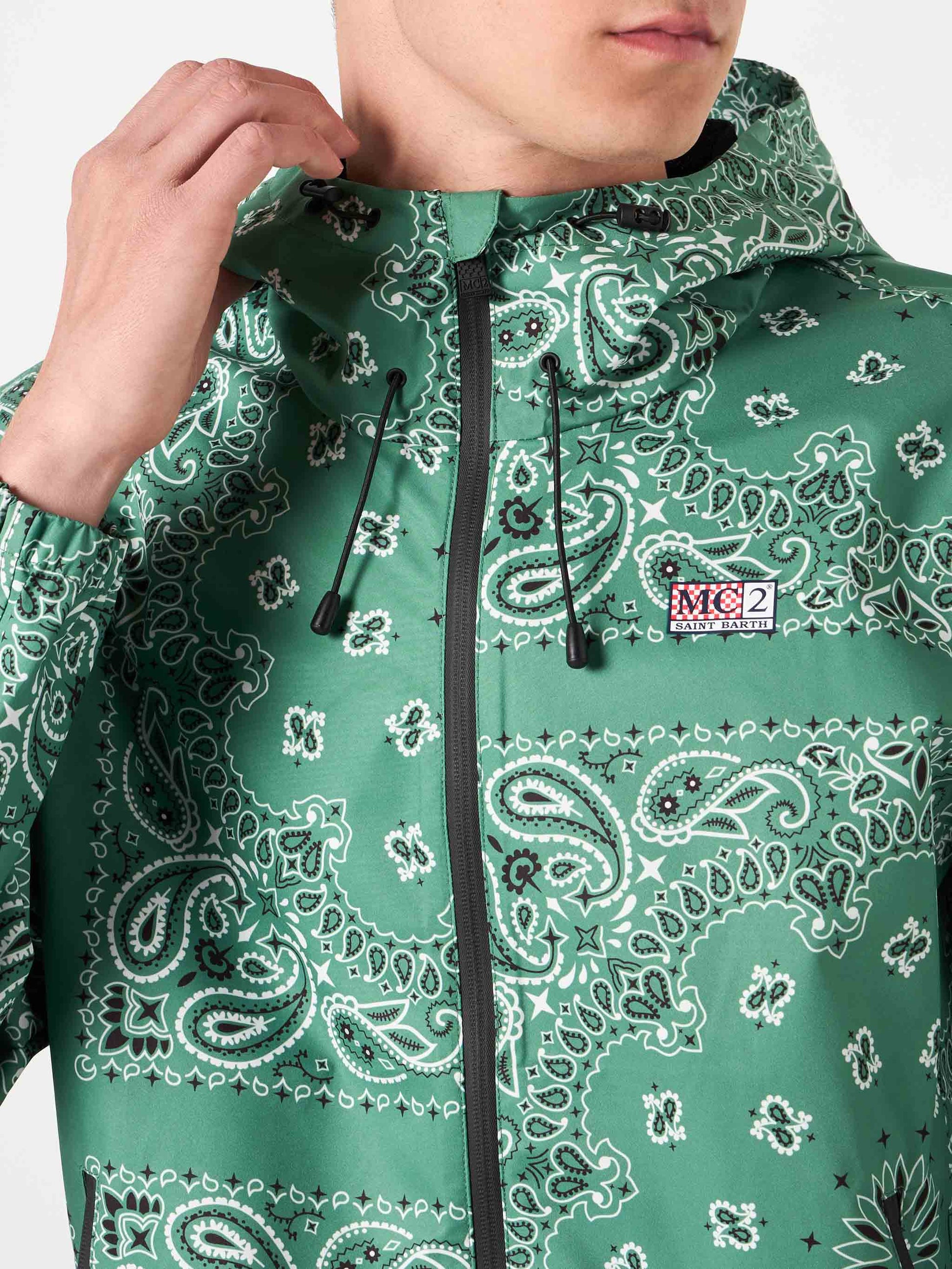 Man hooded lightweight windbreaker with bandanna print - MC2 Saint Barth