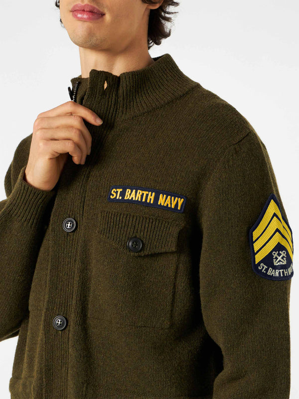 Knitted field jacket with patch