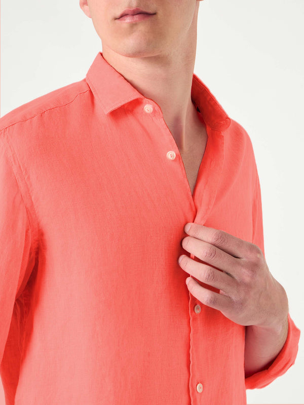 Camicia da uomo Pamplona in lino rosso fluo