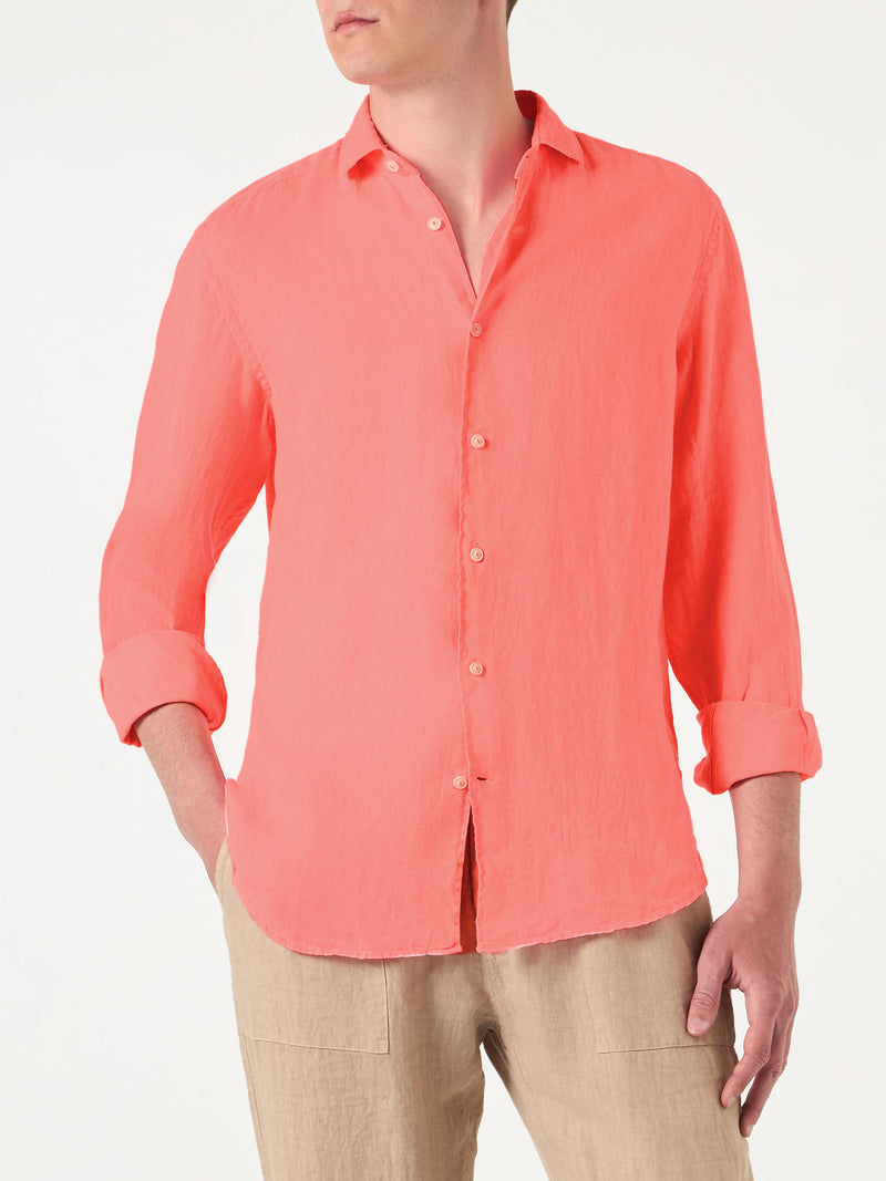 Camicia da uomo Pamplona in lino rosso fluo