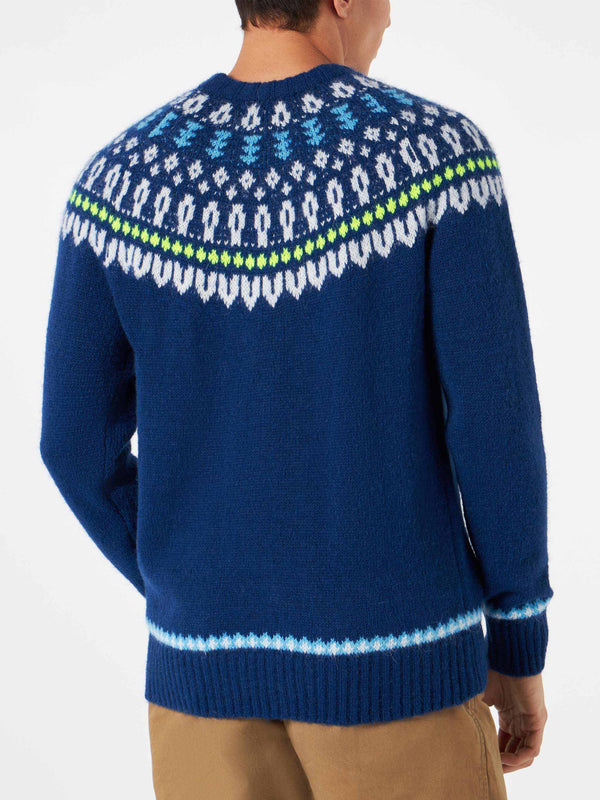 Gebürsteter Herrenpullover mit isländischem Jacquard