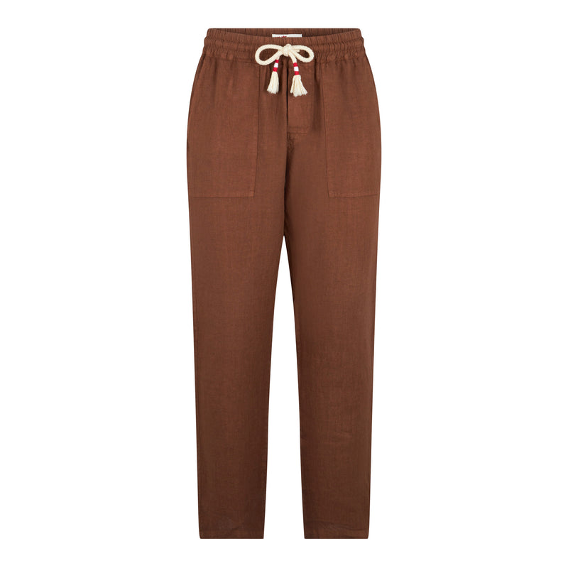 Pantalone da uomo in lino marrone