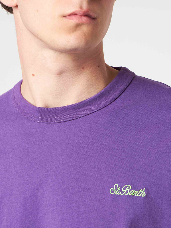 Man purple cotton t-shirt with embroidery