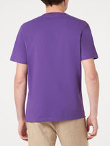 Man purple cotton t-shirt with embroidery