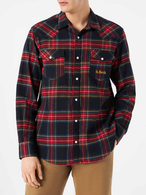 Man shirt with navy blue tartan - MC2 Saint Barth