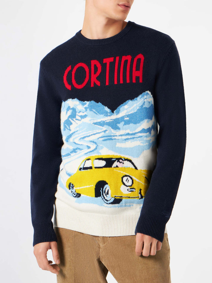 Maglione da uomo stampa cartolina vintage Cortina