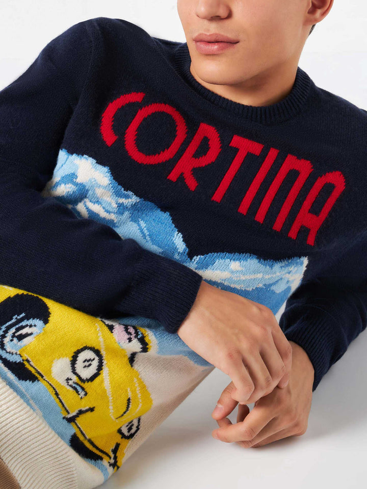 Maglione da uomo stampa cartolina vintage Cortina