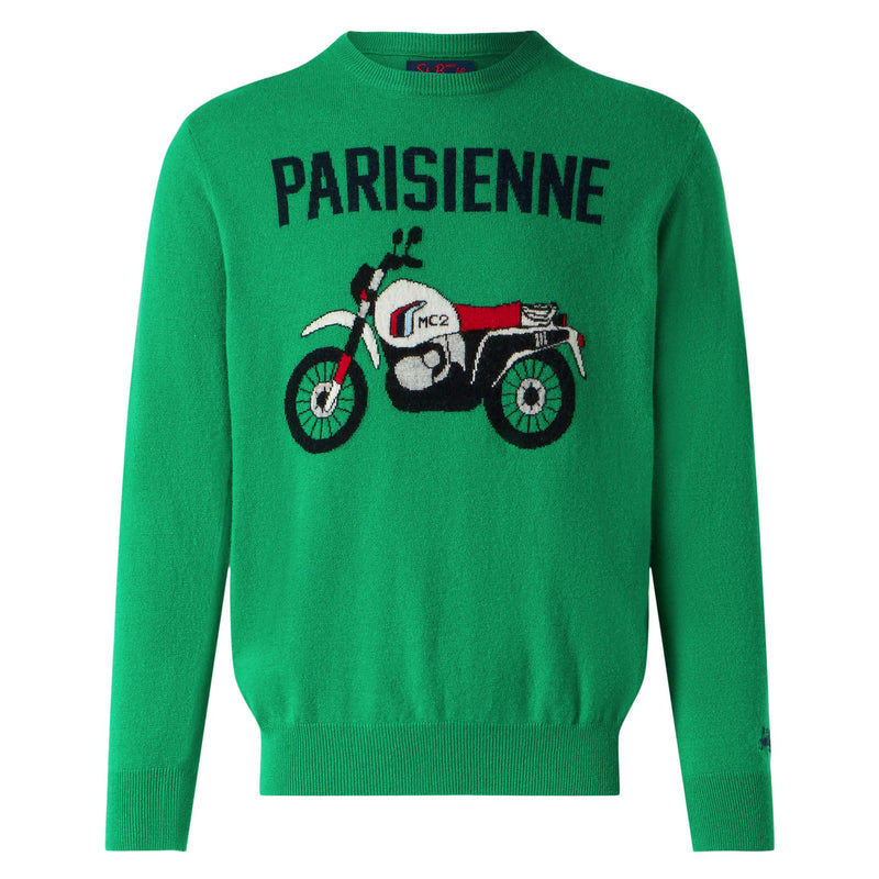 Man lightweight sweater with motorbike jacquard