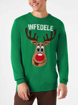 Man green sweater with Infedele print