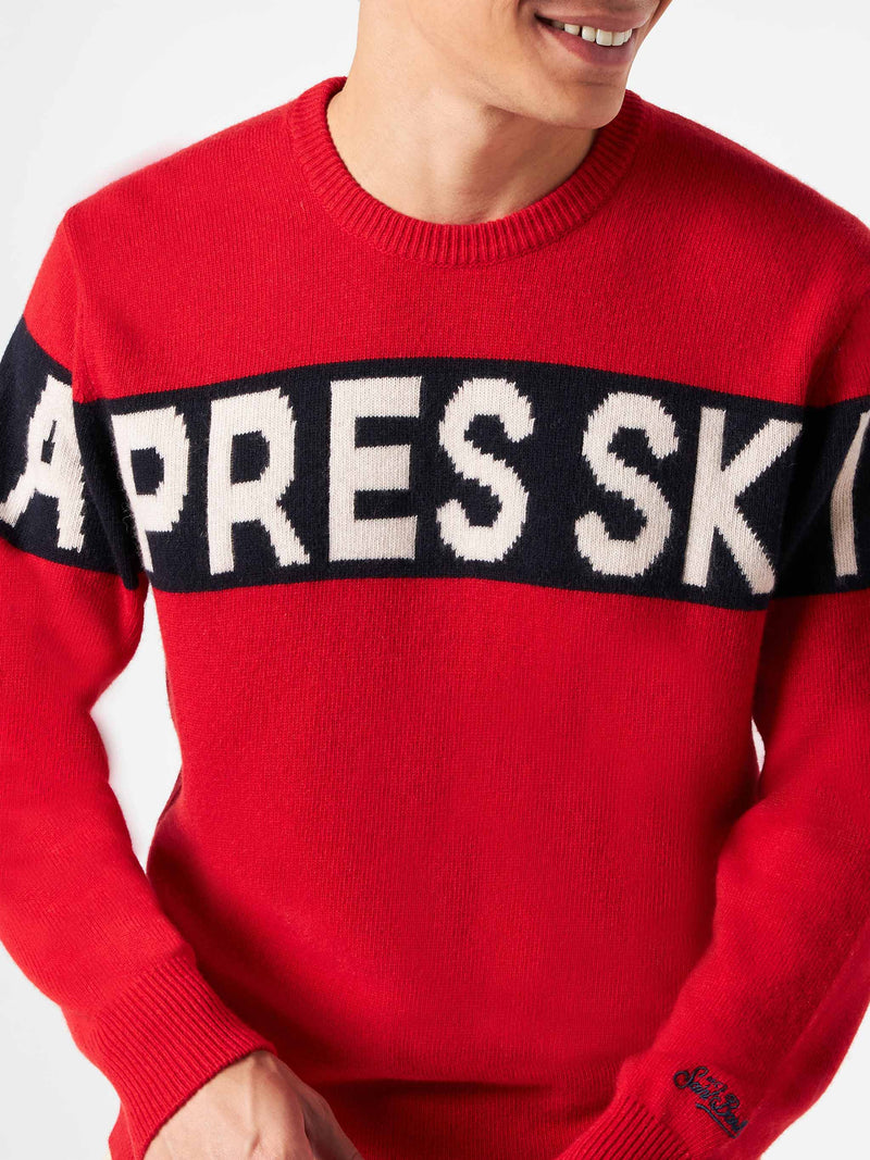 Maglione rosso da uomo in misto cashmere con scritta Aprés Ski