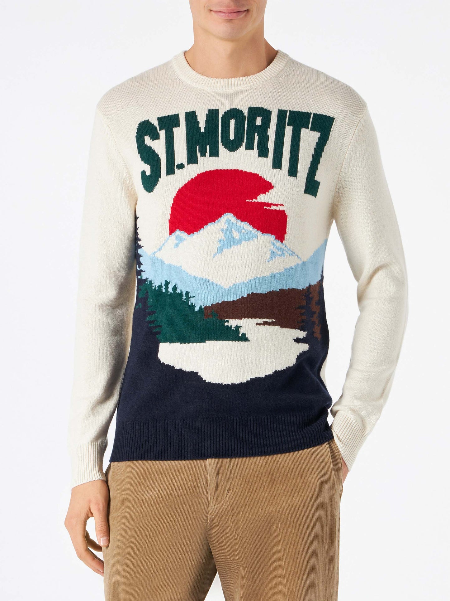 Herrenpullover mit St.Moritz-Postkarten-Jacquard
