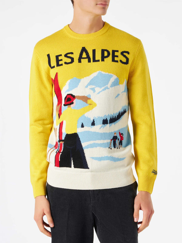 Man sweater with Les Alpes postcard