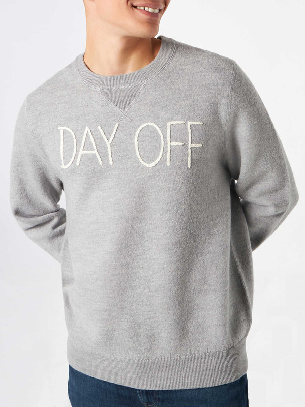 Man crewneck knitted sweater with Day Off embroidery