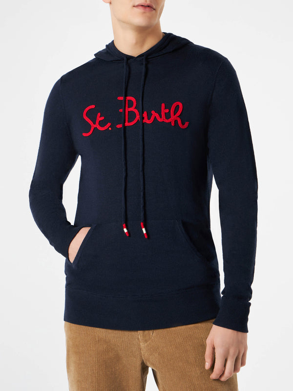 Man navy blue hoodie sweatshirt