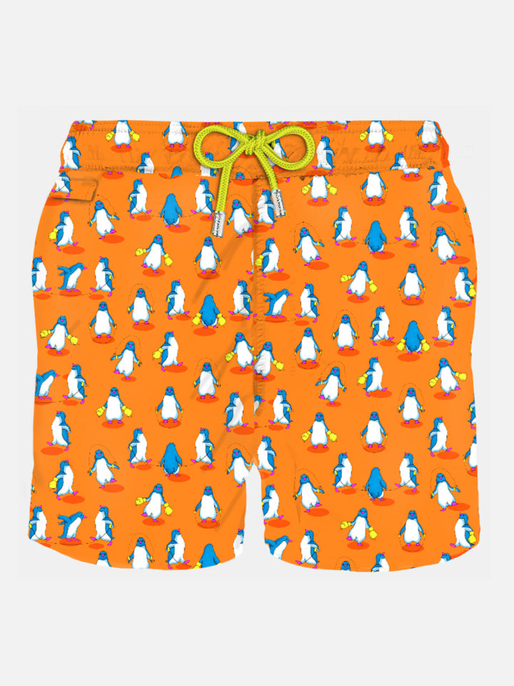 Costume da bagno da uomo in tessuto leggero con stampa pinguini
