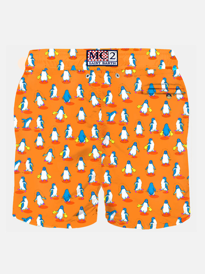 Costume da bagno da uomo in tessuto leggero con stampa pinguini