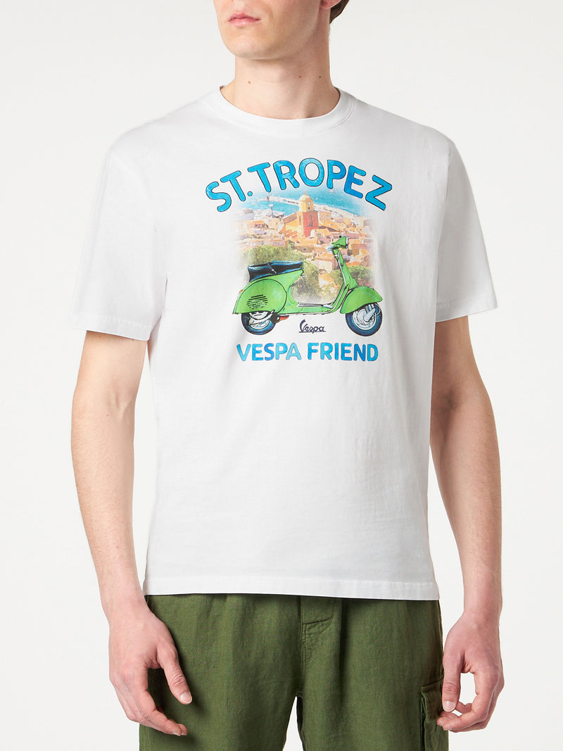 Man cotton t-shirt with St. Tropez Vespa print | VESPA® SPECIAL EDITION