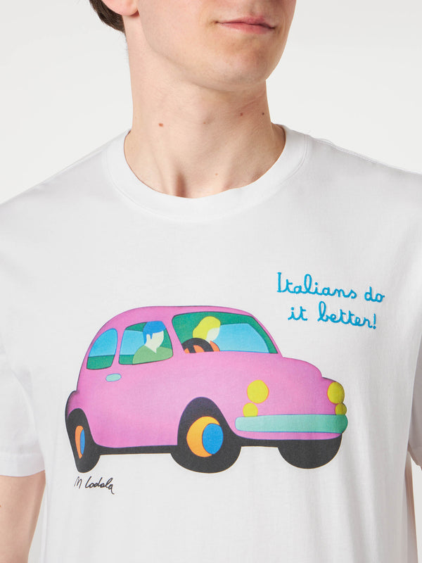 Herren-T-Shirt aus Baumwolle mit Lodola Car-Aufdruck | MARCO LODOLA ART SONDERAUSGABE