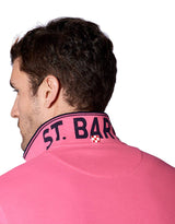 Pink fluo piquet polo with St. Barth check logo