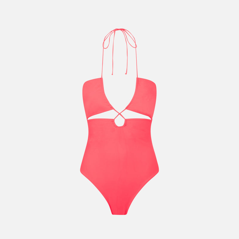 Costume intero cut out rosso fluo