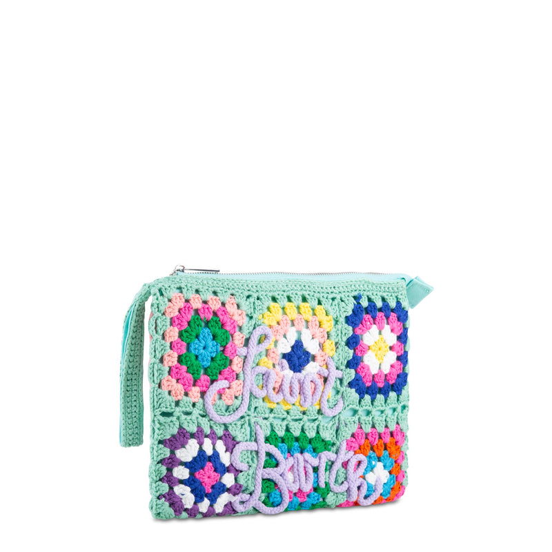 Pouch Parisienne verde acqua crochet con ricamo Saint Barth