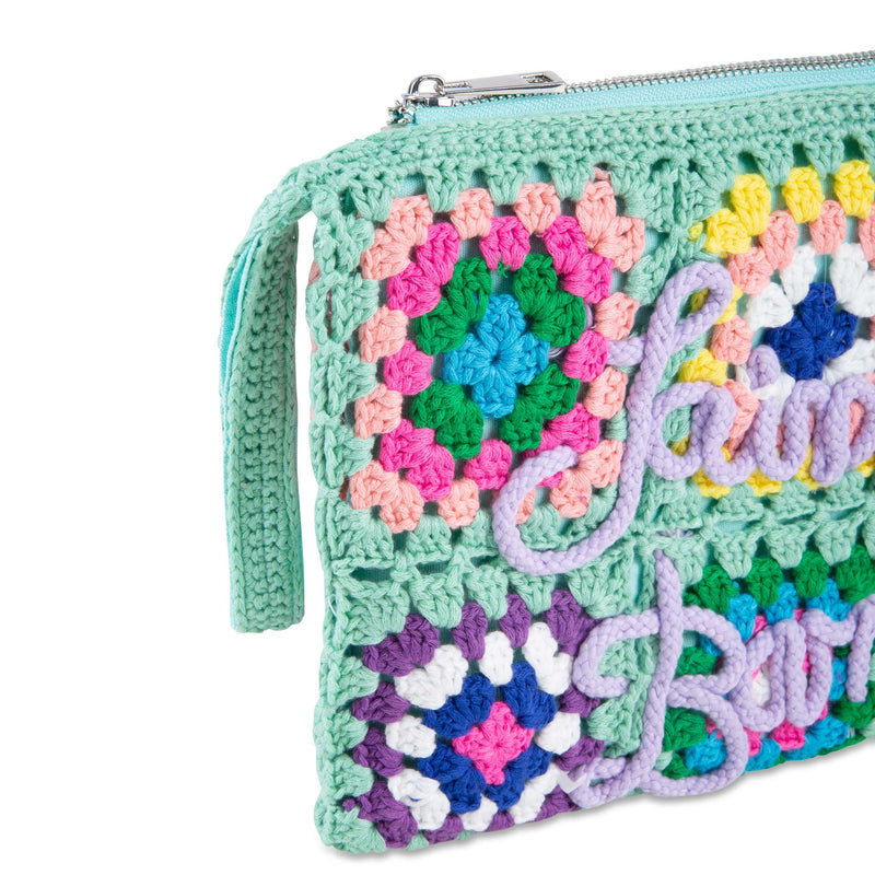 Pouch Parisienne verde acqua crochet con ricamo Saint Barth