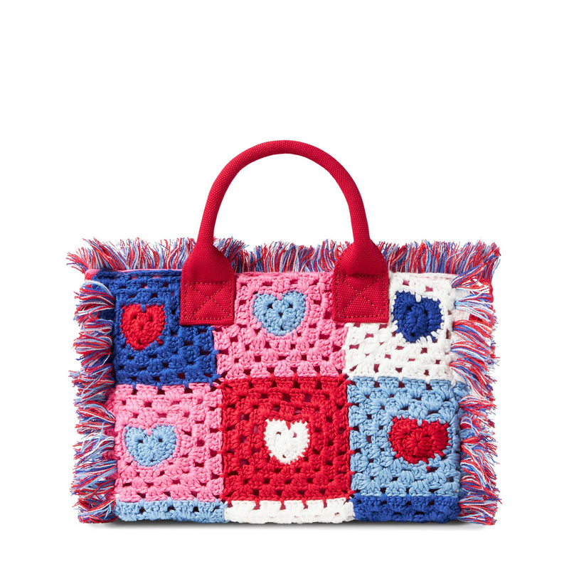 Borsa Colette con toppe cuore all'uncinetto