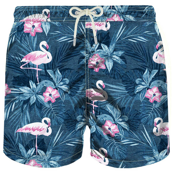 Mittellange Flamingo-Badeshorts