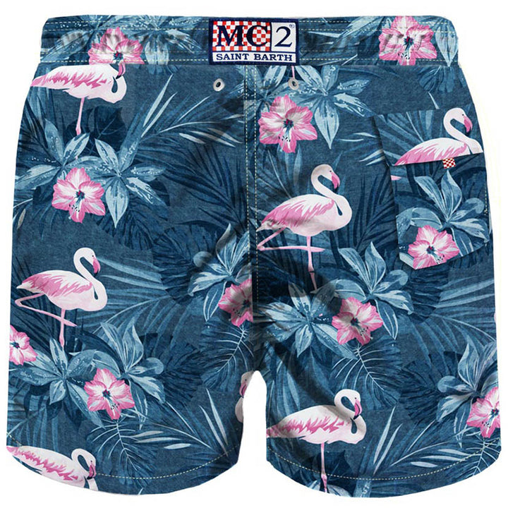 Mittellange Flamingo-Badeshorts