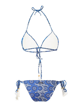 Flower denim print triangle bikini