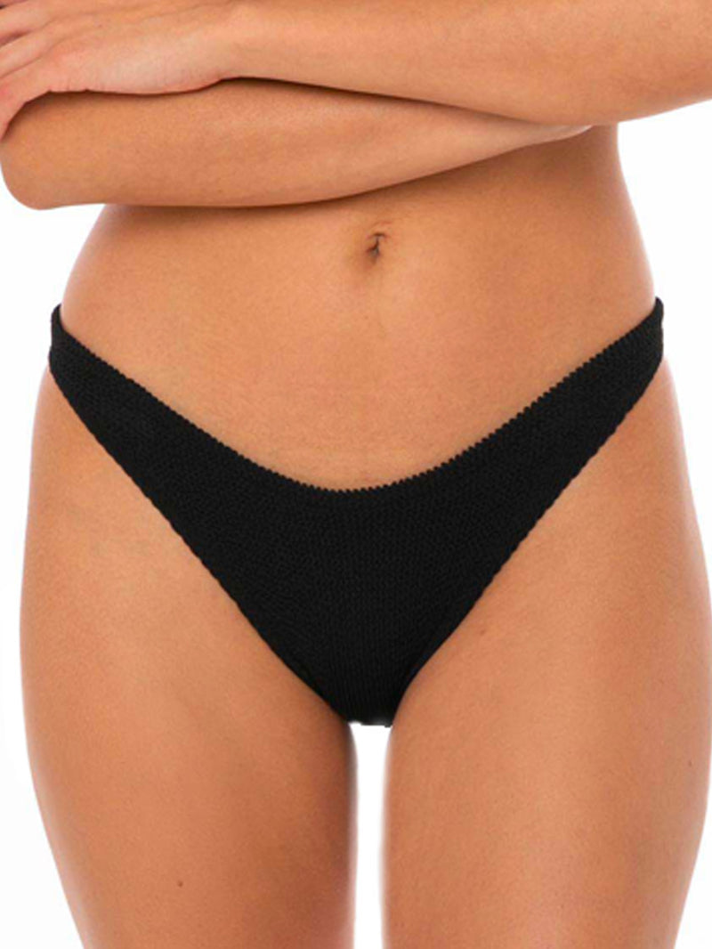 Woman black crinkle swim briefs