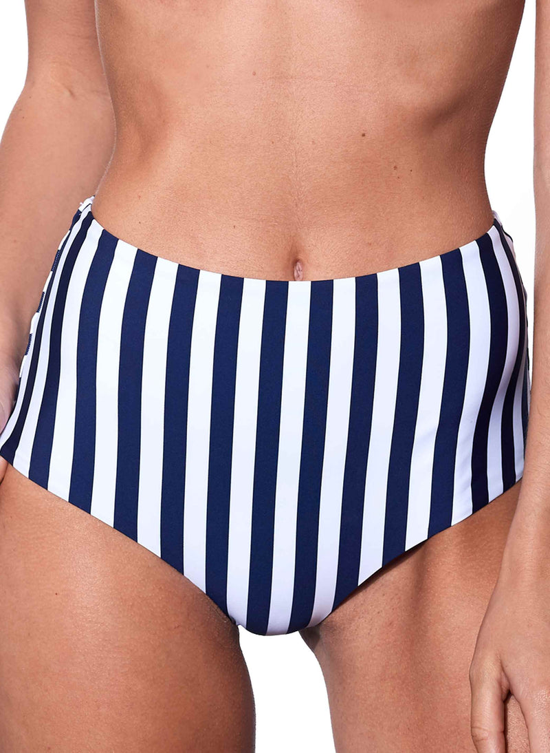 Striped print high waist swim briefs