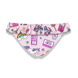 Slip da bagno da bambina con volant e stampa patch anni '90