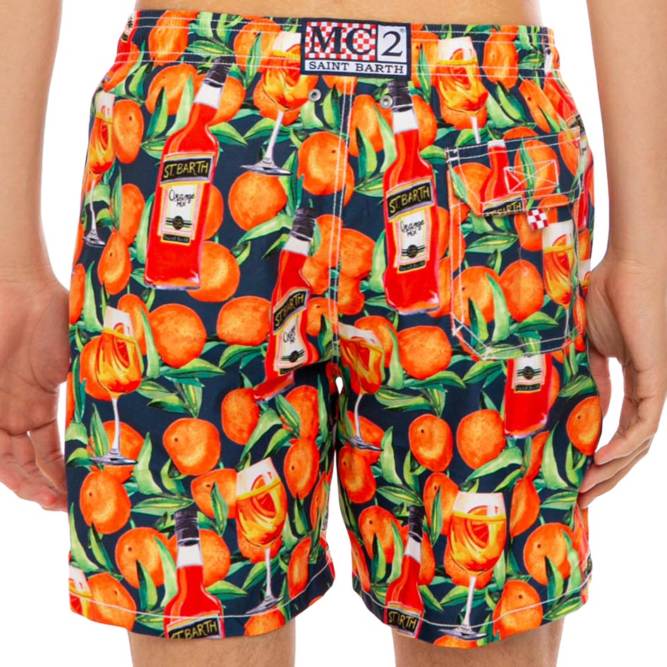Mid-length swim short spritz time blue print