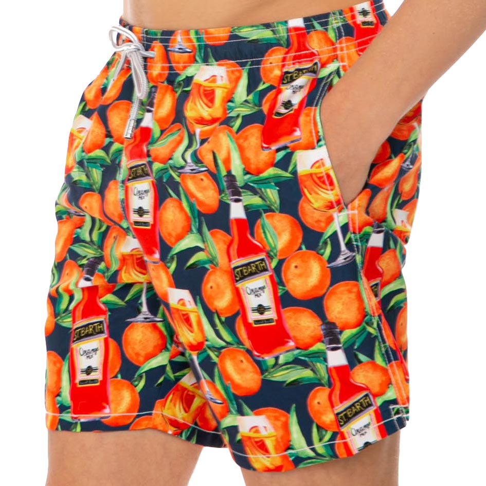 Mid-length swim short spritz time blue print